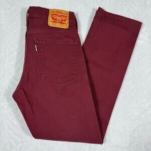 Levi's Slim Straight Jeans Red Men's W32 L32 Burgundy Cotton Denim
